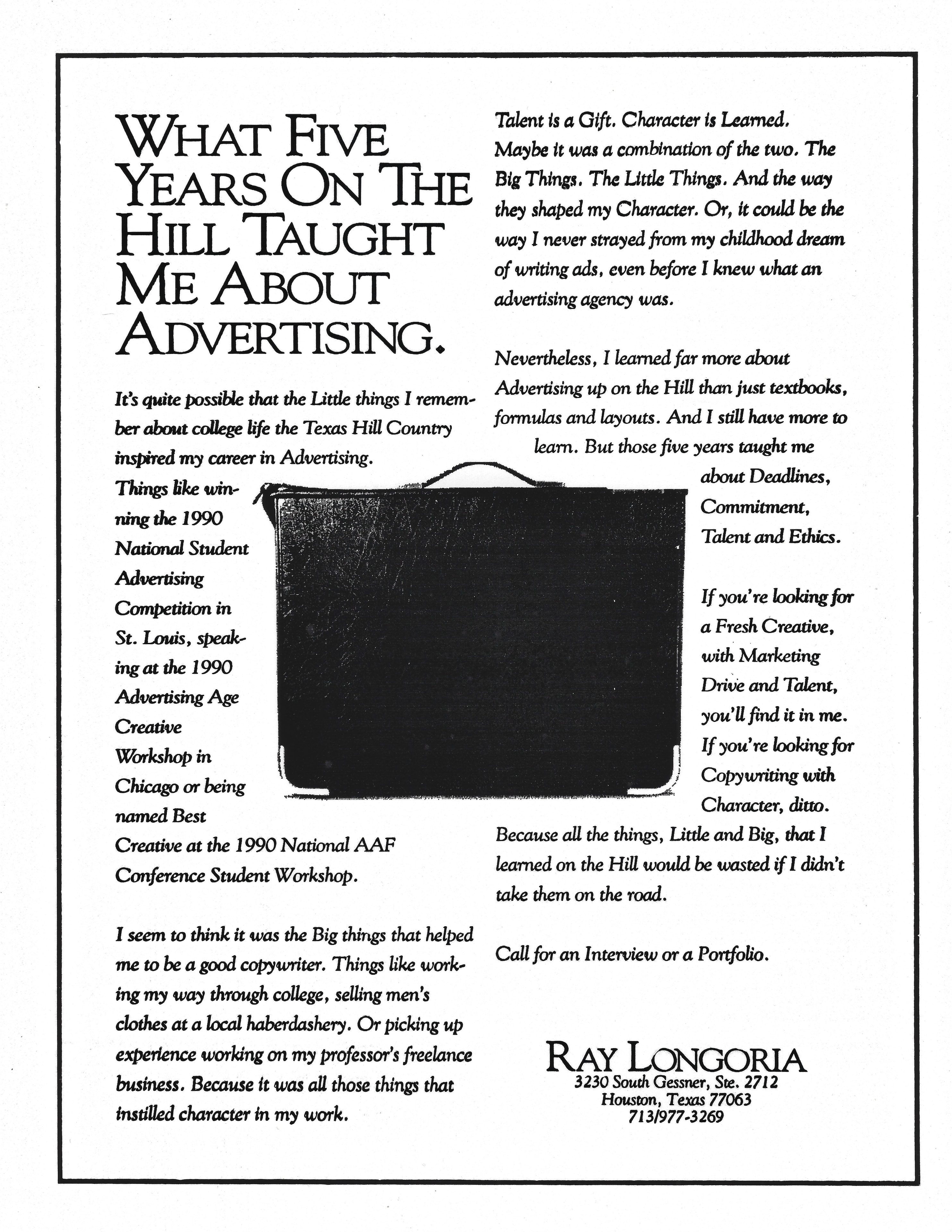 What Five Years on the Hill Taught Me About Advertising — Ray Longoria college résumé ad